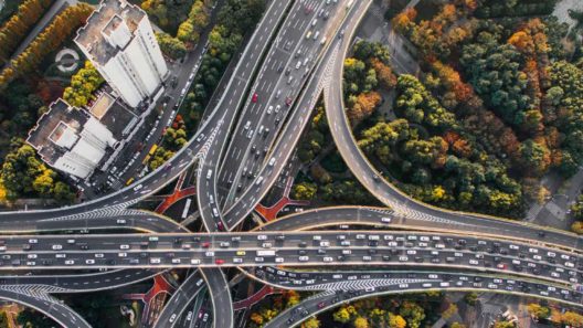 Several roads crossing with flyover roads