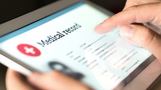 Electronic medical record with patient data and health care information in tablet