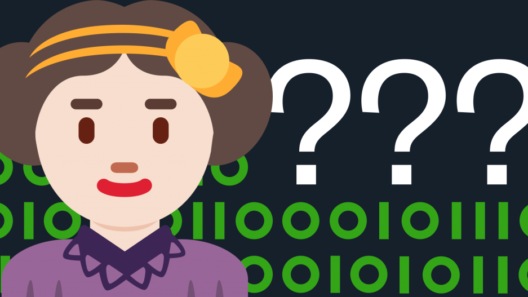 Ada Lovelace emoji with binary code background and three question marks