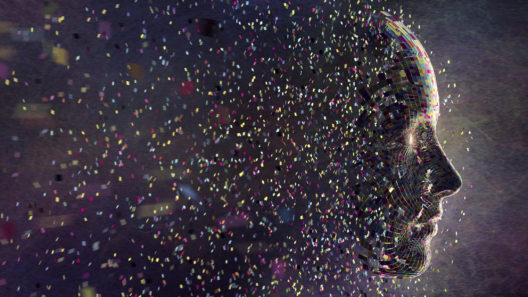 Multi Coloured Squares in Mid Air Gathering To Form Head