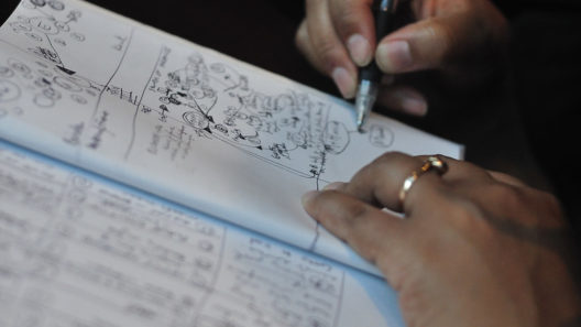 zoomed in image of hands taking notes