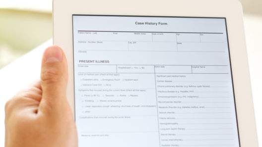 case history form on digital tablet