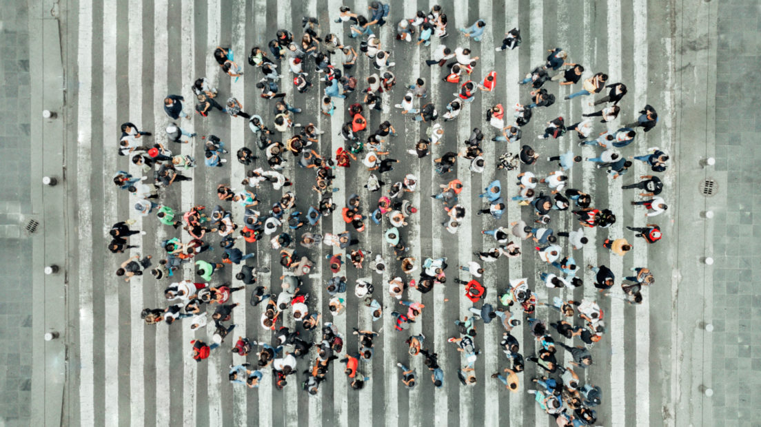 High Angle View Of People forming a speech bubble