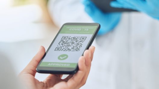 Digital covid vaccine qr code, phone immunity certificate and healthcare passport