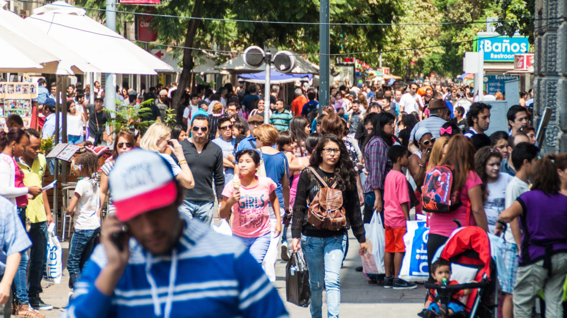 SANTIAGO, CHILE - FEB 28, 2015: Crowd of people in city center in Santiago de Chile