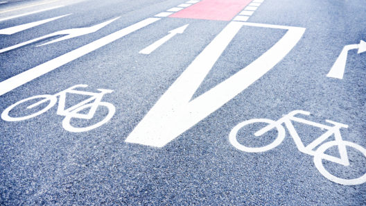 Photo of bicycle lane road markings.